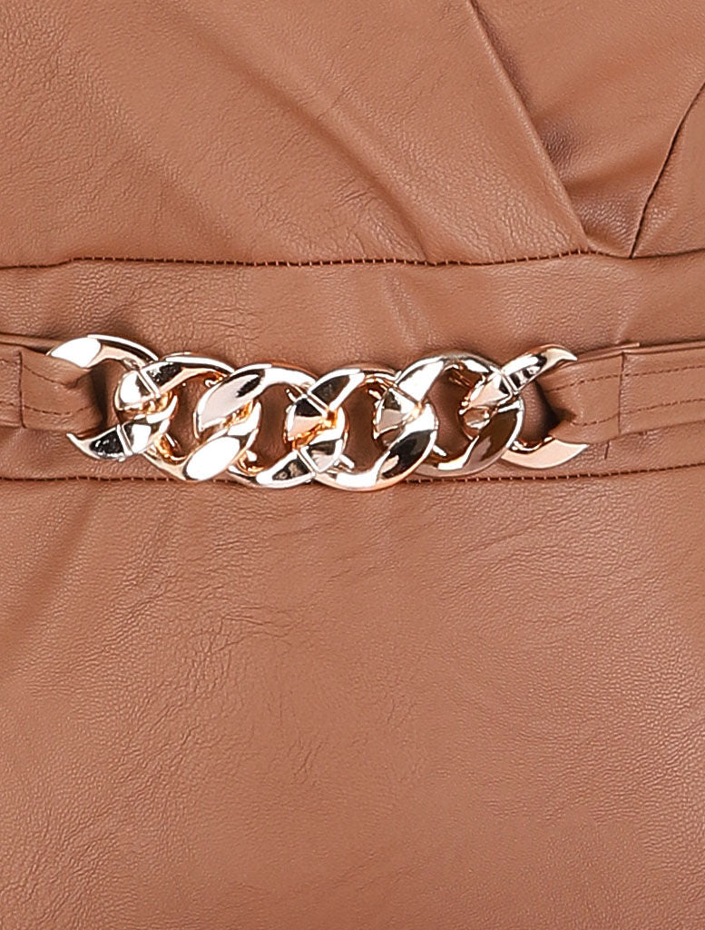 Robe en simili à chaîne à maillons stylisés - Camel - 3