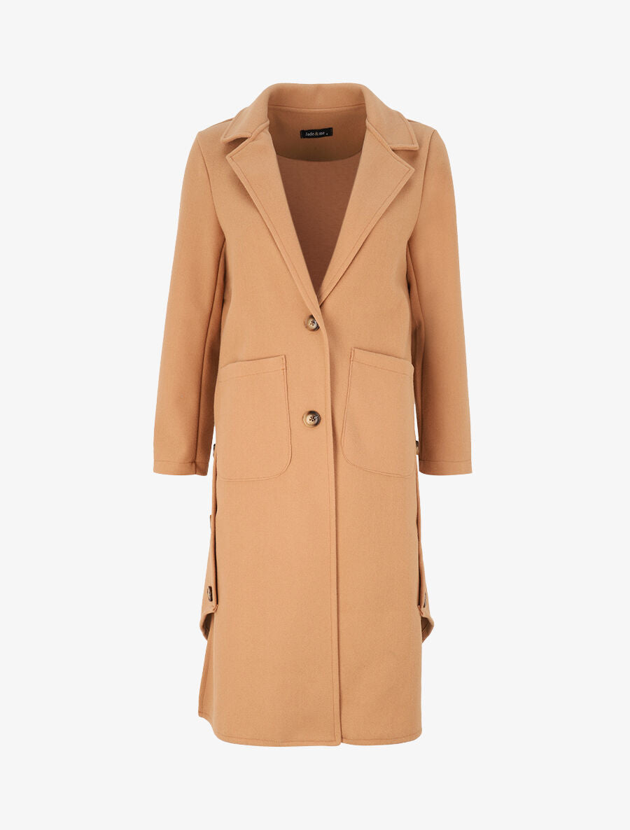 Manteau long à bords asymétriques et détail boutons - Camel - 1