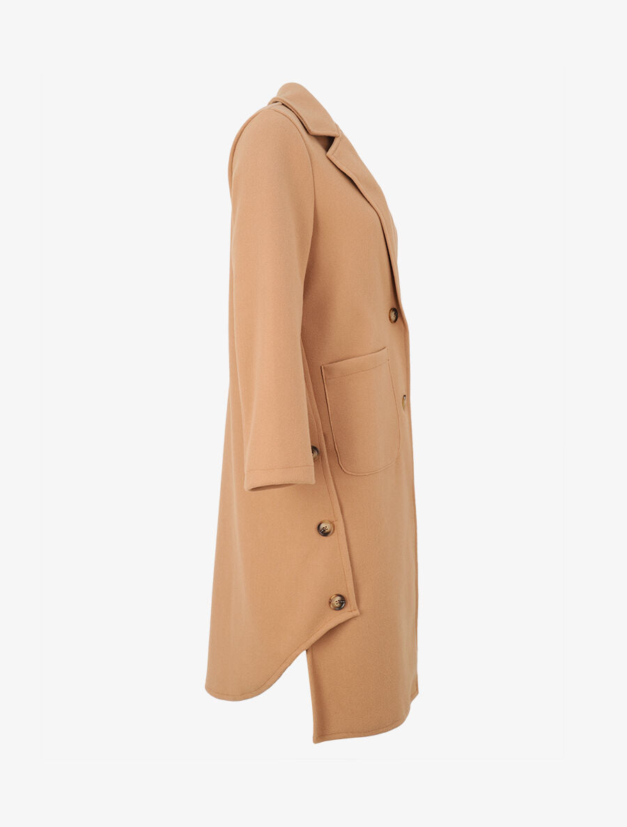 Manteau long à bords asymétriques et détail boutons - Camel - 3