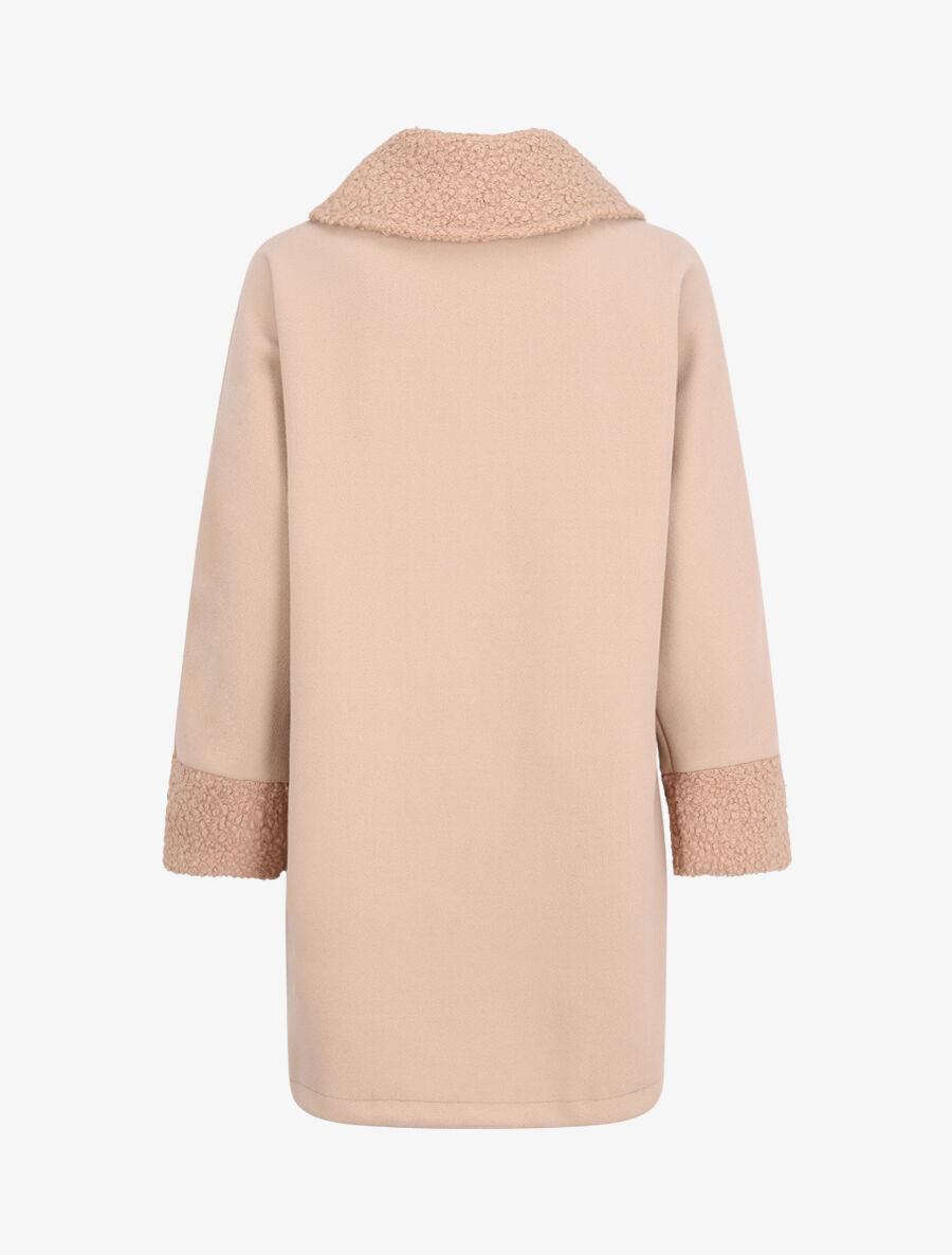 Manteau à col claudine effet laine bouclée - Beige - 2