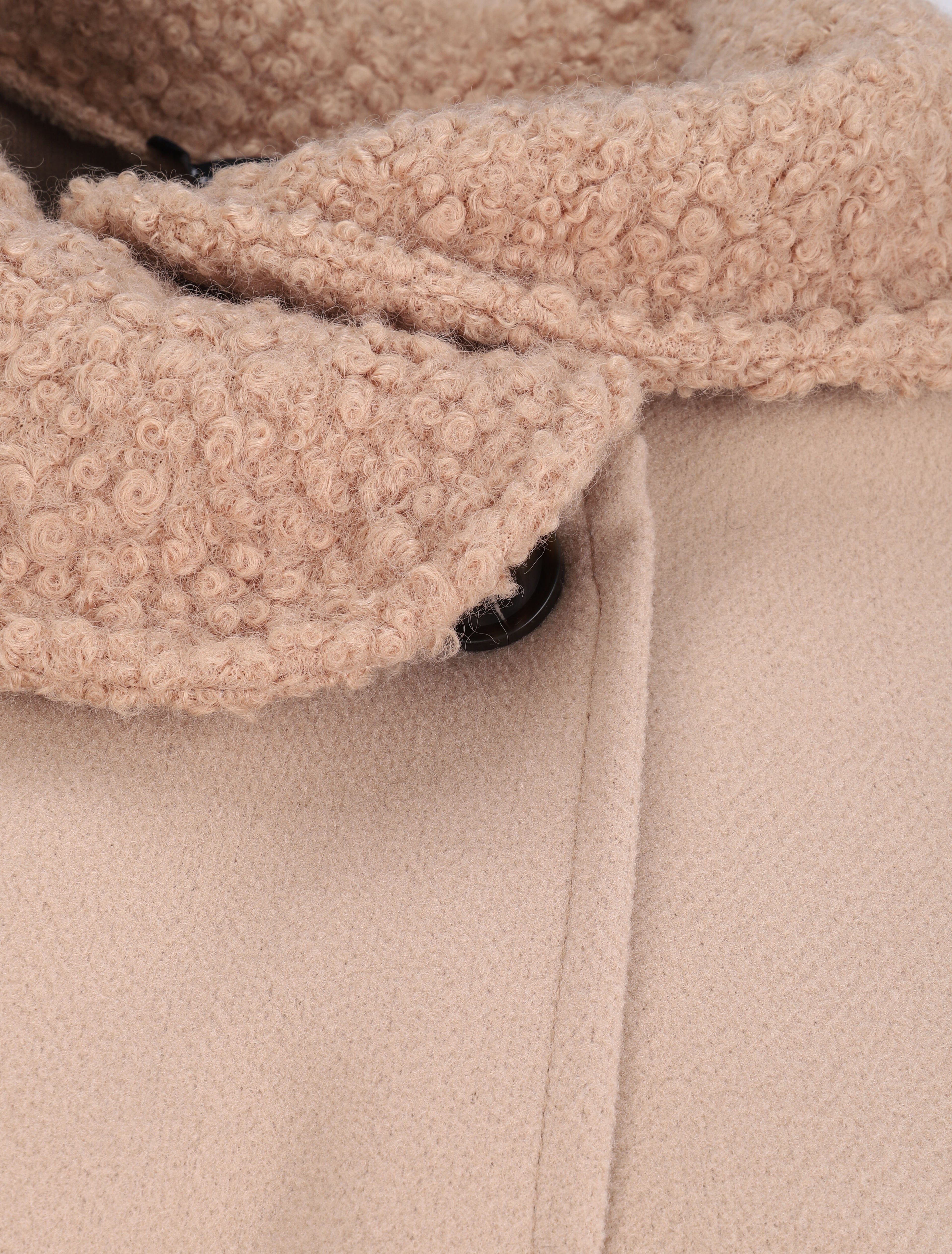 Manteau à col claudine effet laine bouclée - Beige - 3