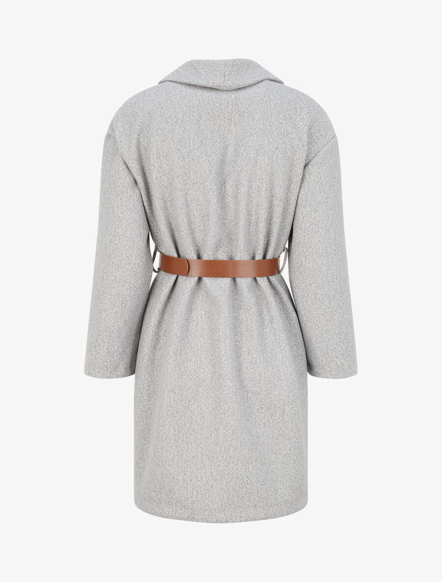 Manteau mi-long à col châle et ceinture - Gris chiné - 2