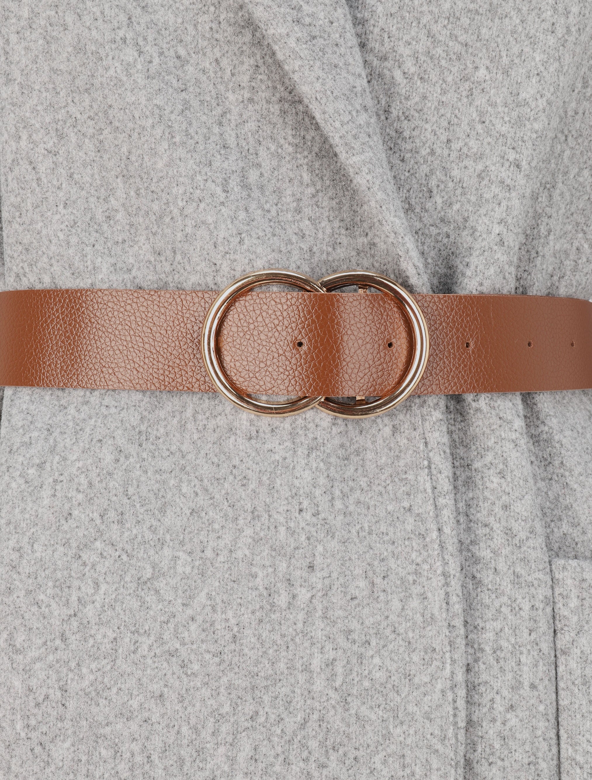 Manteau mi-long à col châle et ceinture - Gris chiné - 3