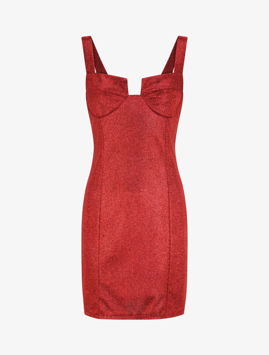 Robe fourreau pailletée à col bustier - Rouge - 1