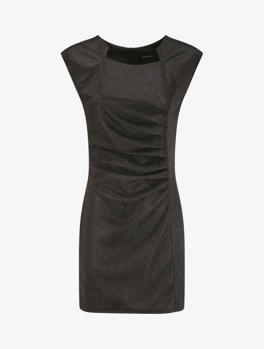 Robe pailletée à col asymétrique et détail drapé - Noir - 1