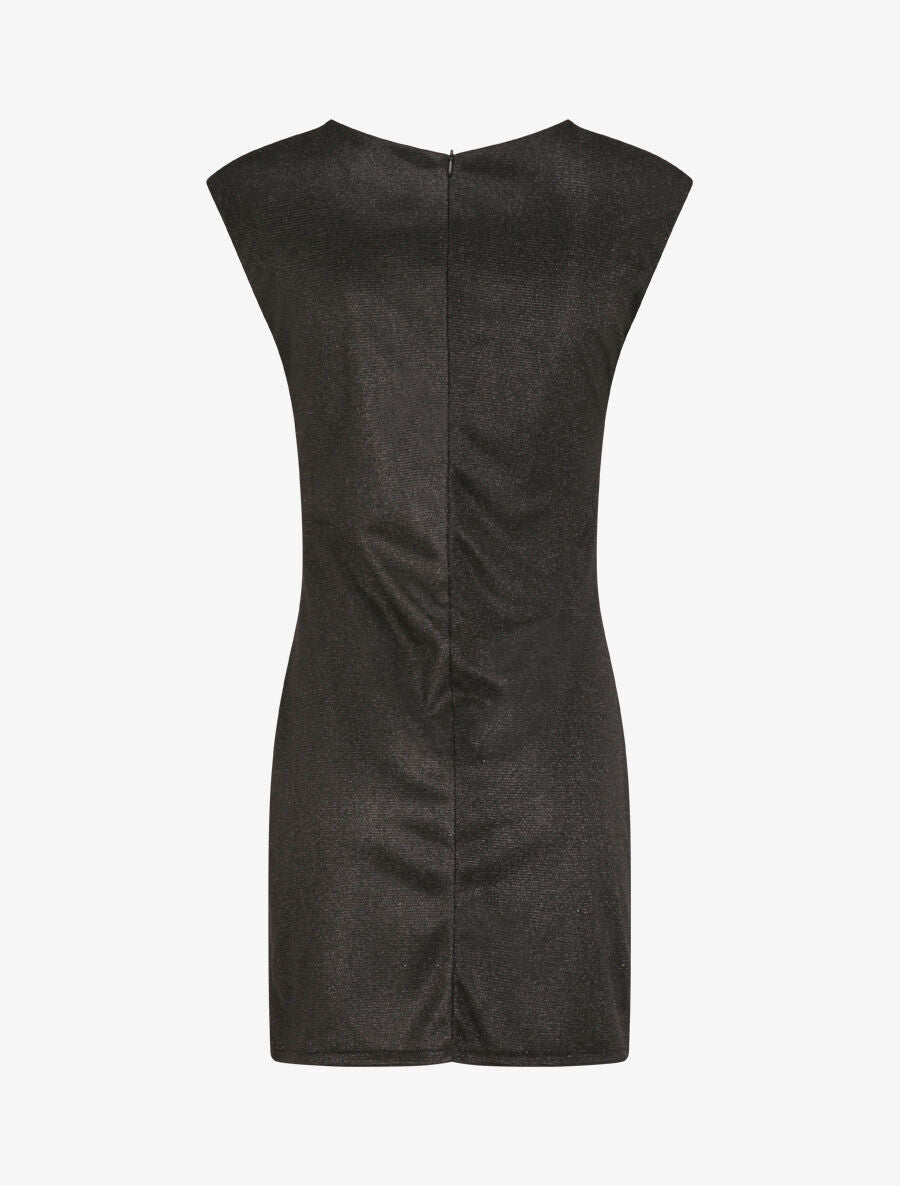 Robe pailletée à col asymétrique et détail drapé - Noir - 2