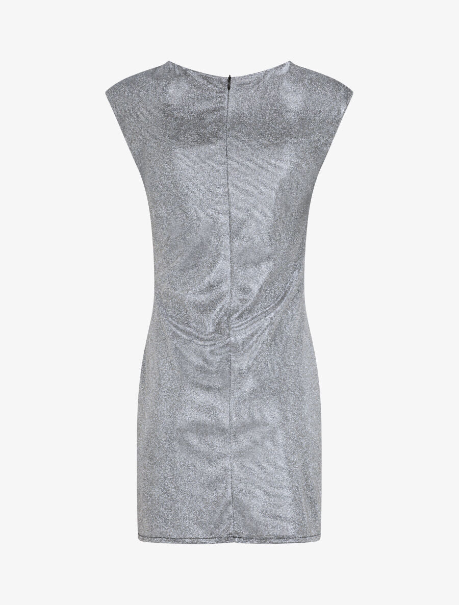 Robe pailletée à col asymétrique et détail drapé - Argent - 2