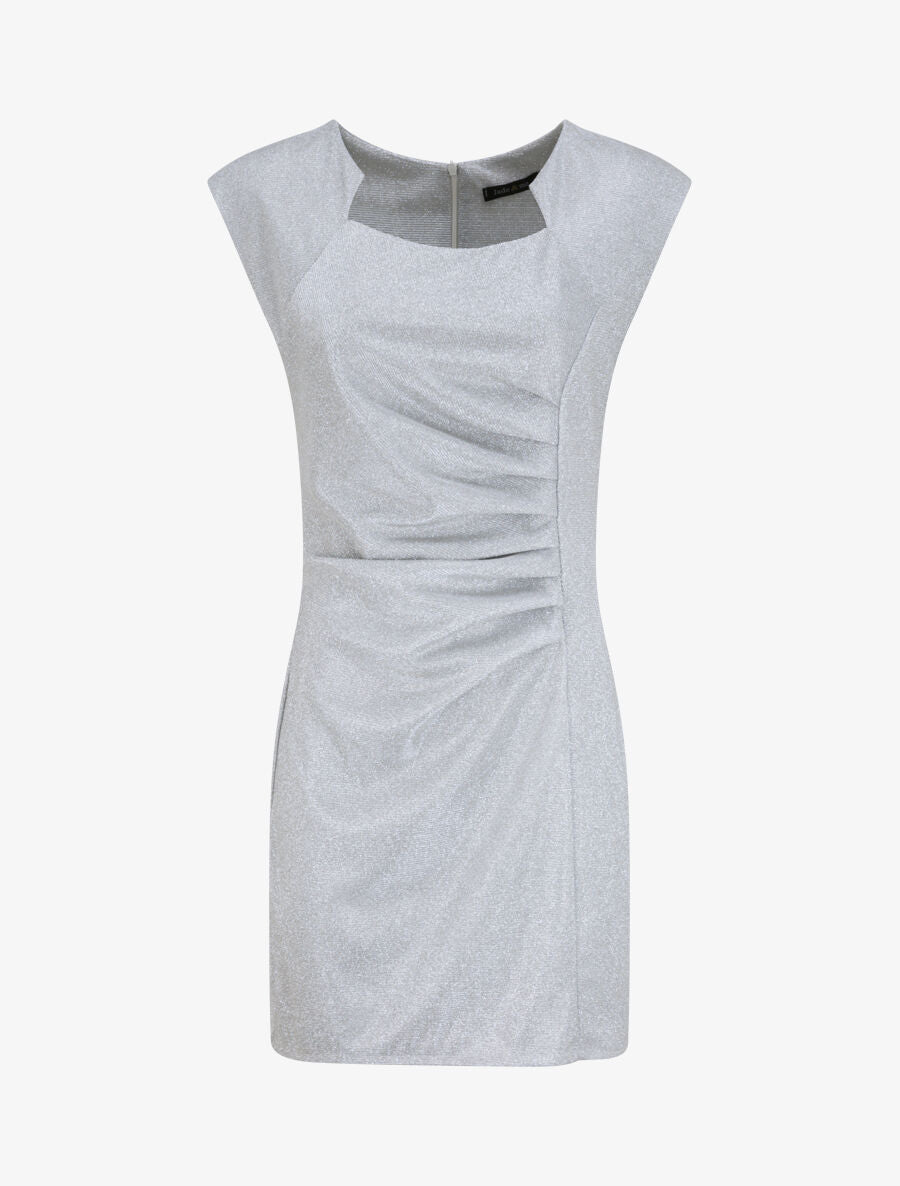 Robe pailletée à col asymétrique et détail drapé - Gris clair - 4