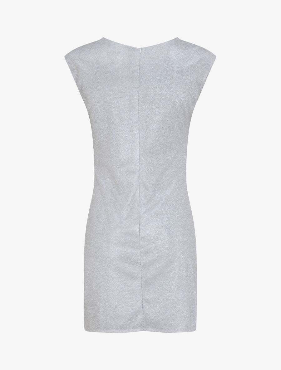 Robe pailletée à col asymétrique et détail drapé - Gris clair - 2