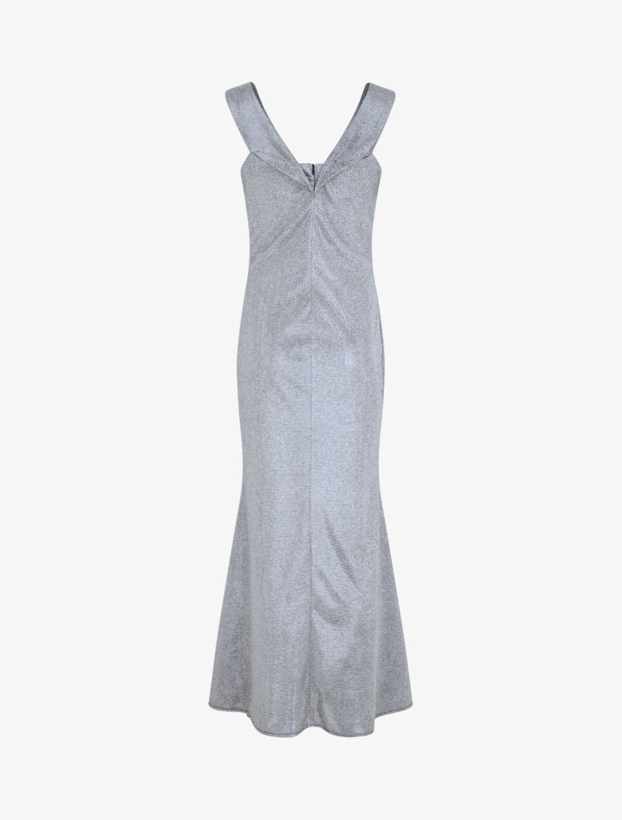 Robe longue pailletée à bretelles - Argent - 2
