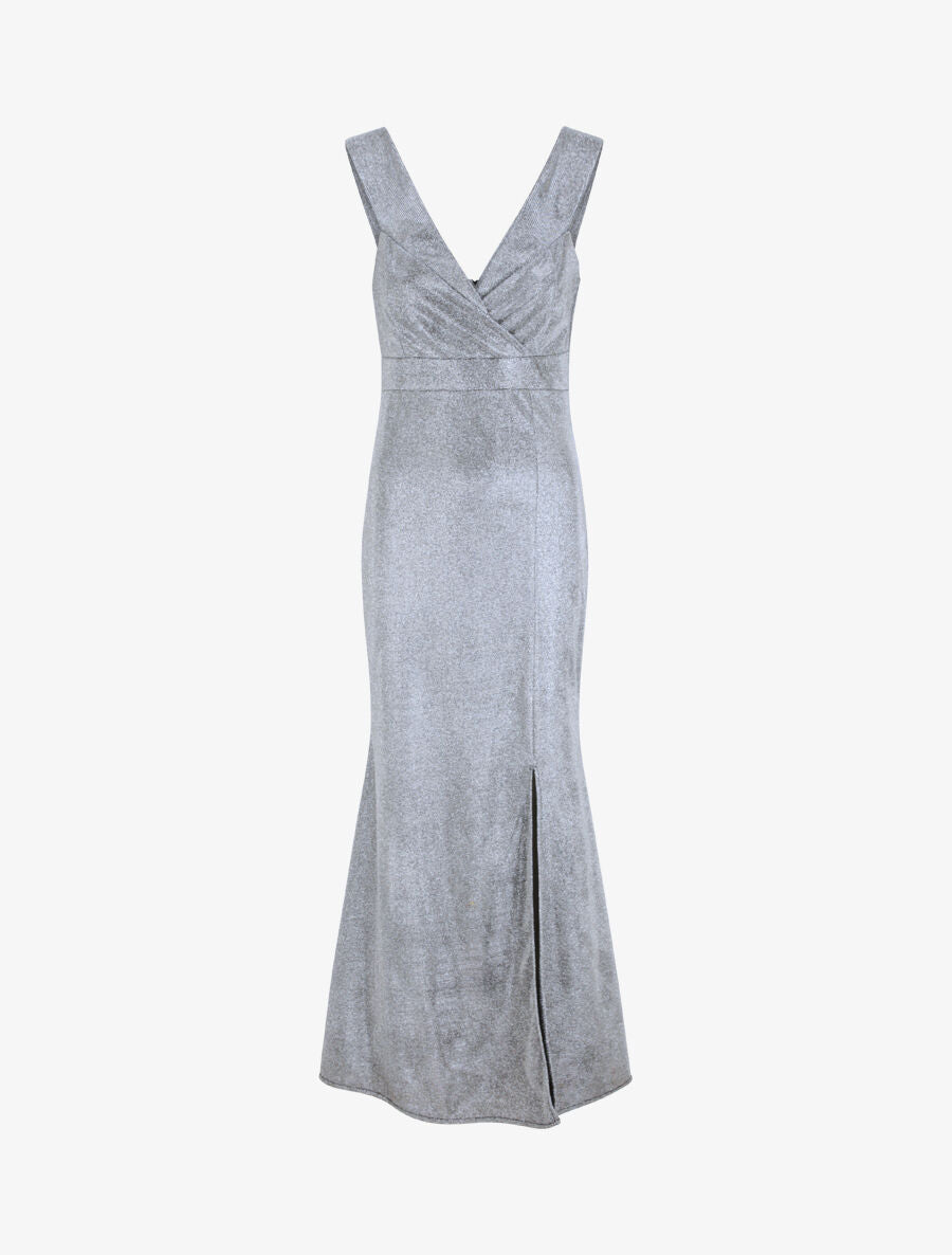 Robe longue pailletée à bretelles - Argent - 1