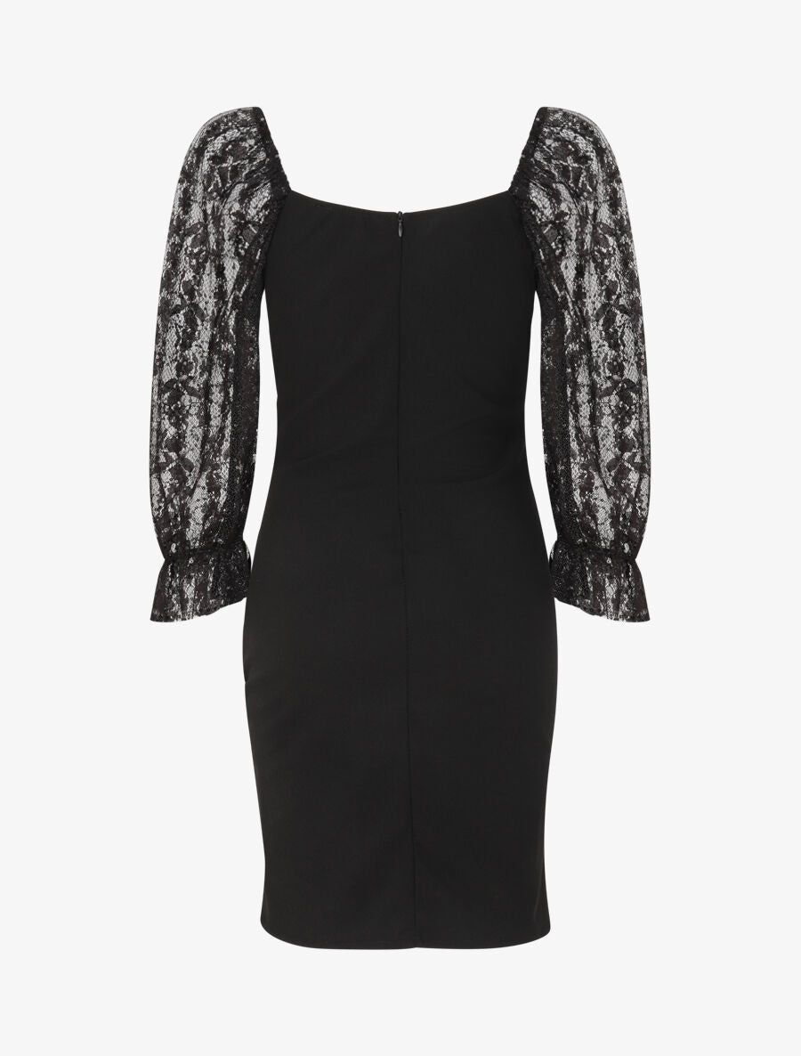 Robe drapée à buste en dentelle et sequins - Noir - 2