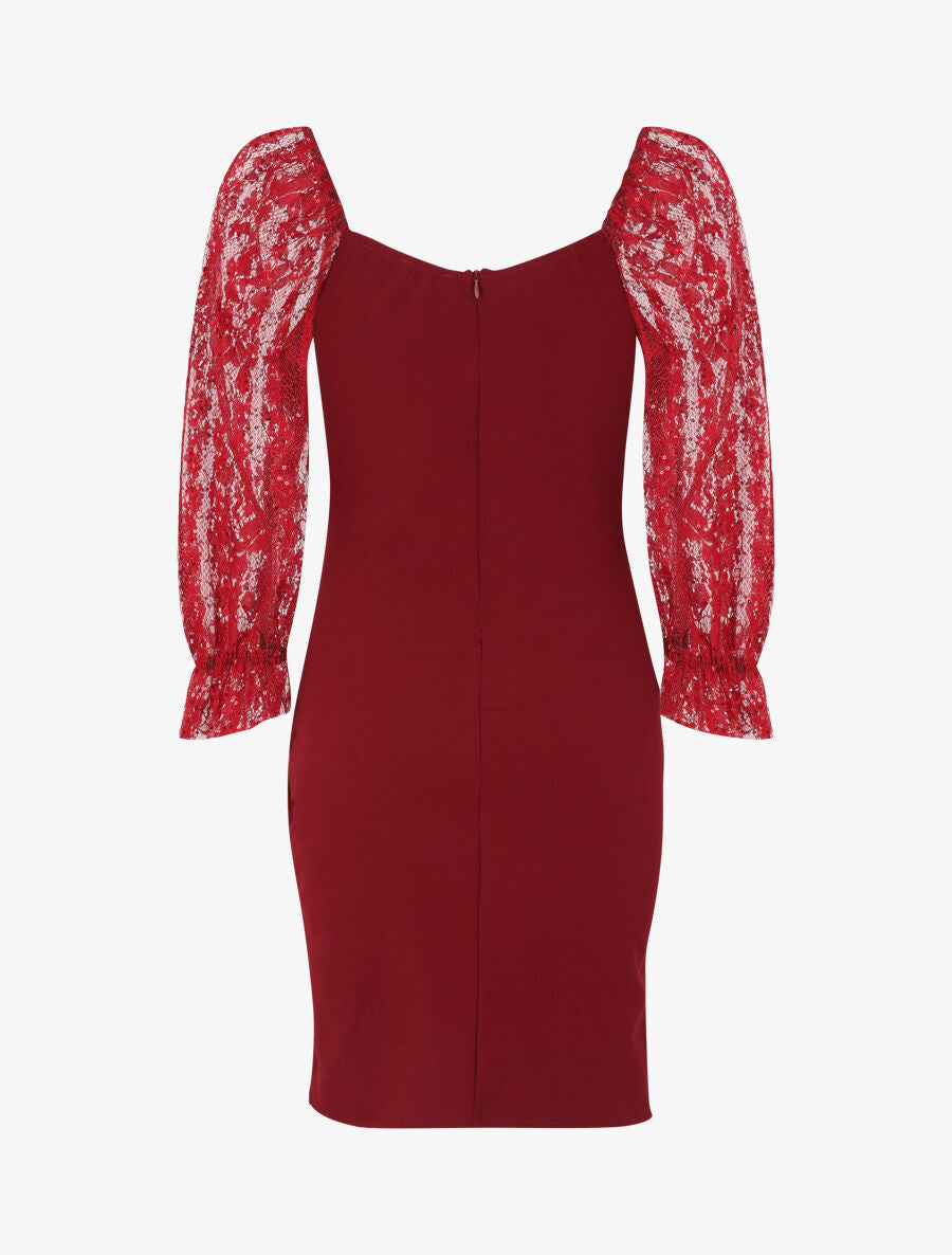 Robe drapée à buste en dentelle et sequins - Bordeaux - 2