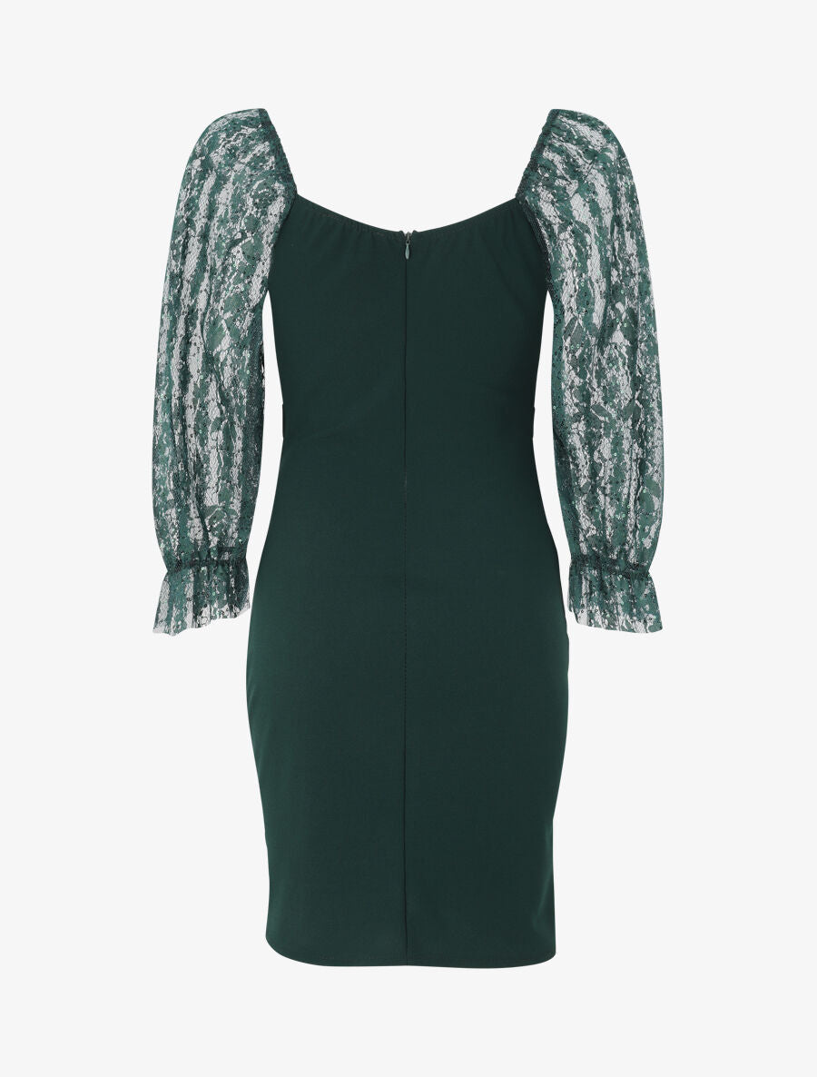 Robe drapée à buste en dentelle et sequins - Vert sapin - 2