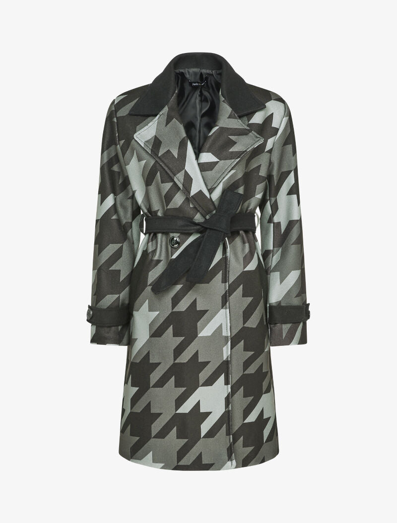 Manteau croisé à imprimé pied de coq - Vert - 1