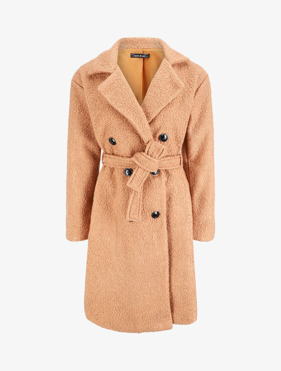 Manteau long en maille bouclette - Camel - 1
