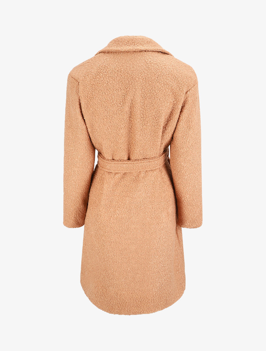 Manteau long en maille bouclette - Camel - 2