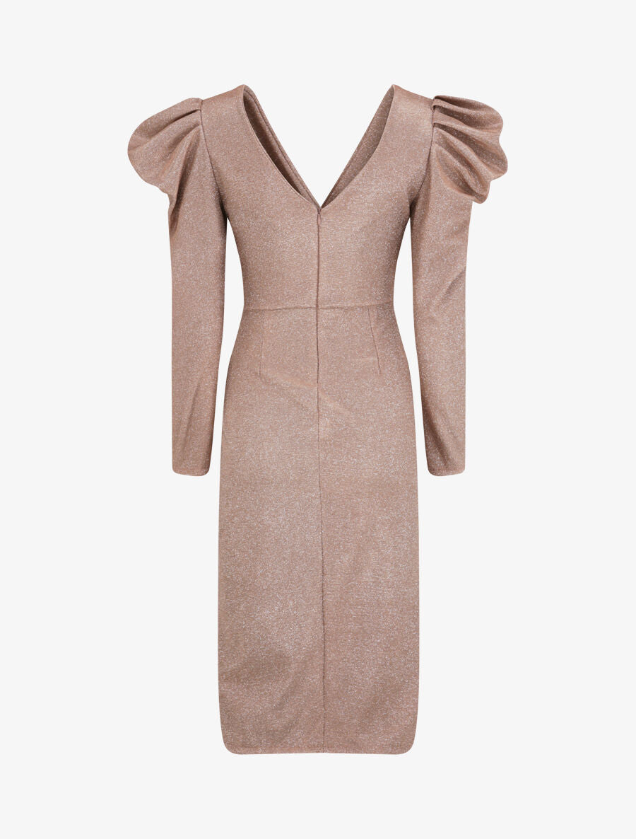 Robe drapée à manches gigot et paillettes - Rose poudré - 2