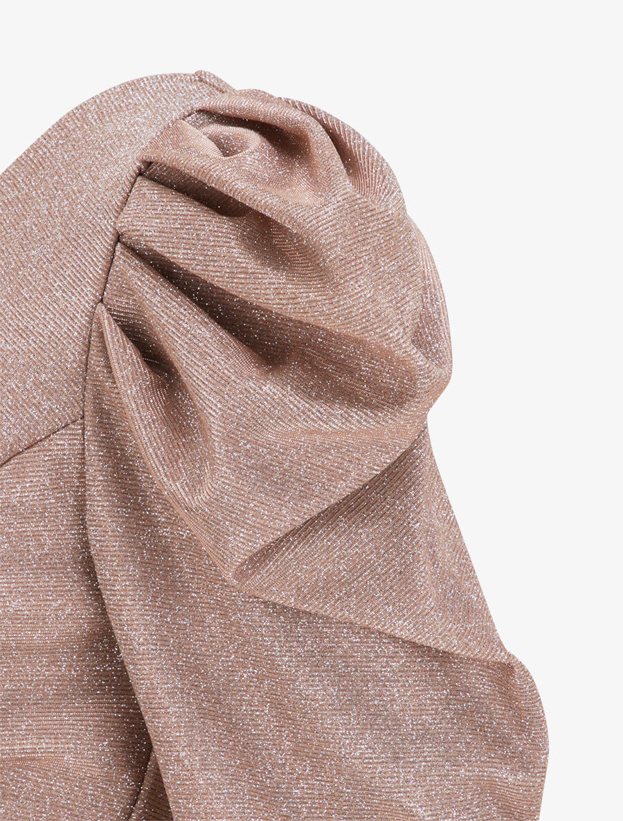 Robe drapée à manches gigot et paillettes - Rose poudré - 3
