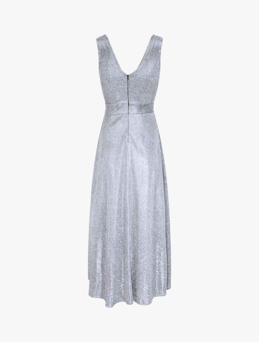 Robe longue à col V et paillettes - Argent - 2