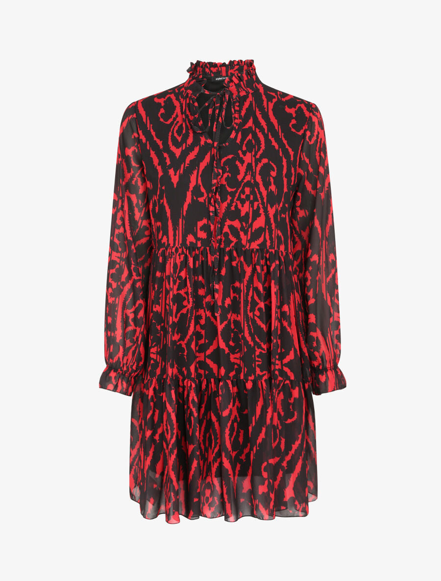 Robe à col volanté et imprimé baroque stylisé - Rouge - 1