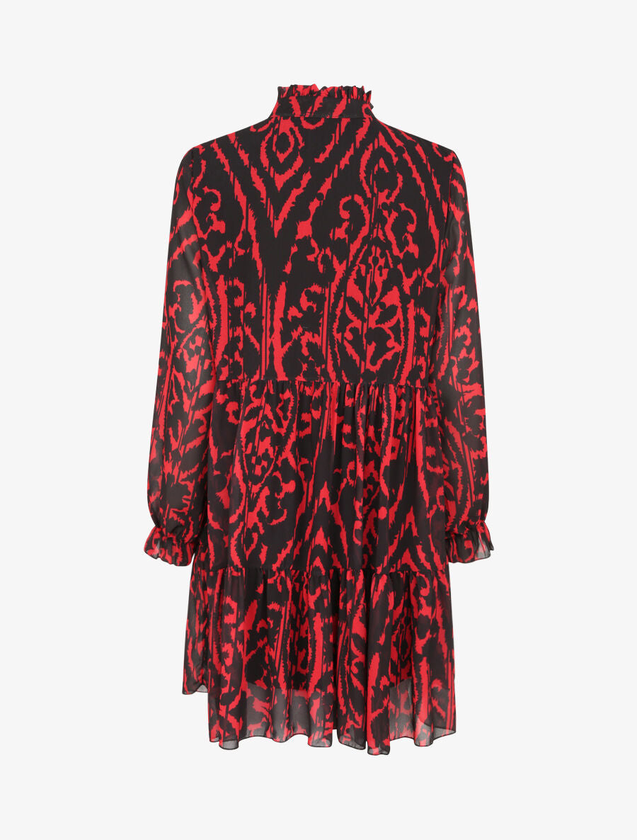 Robe à col volanté et imprimé baroque stylisé - Rouge - 2