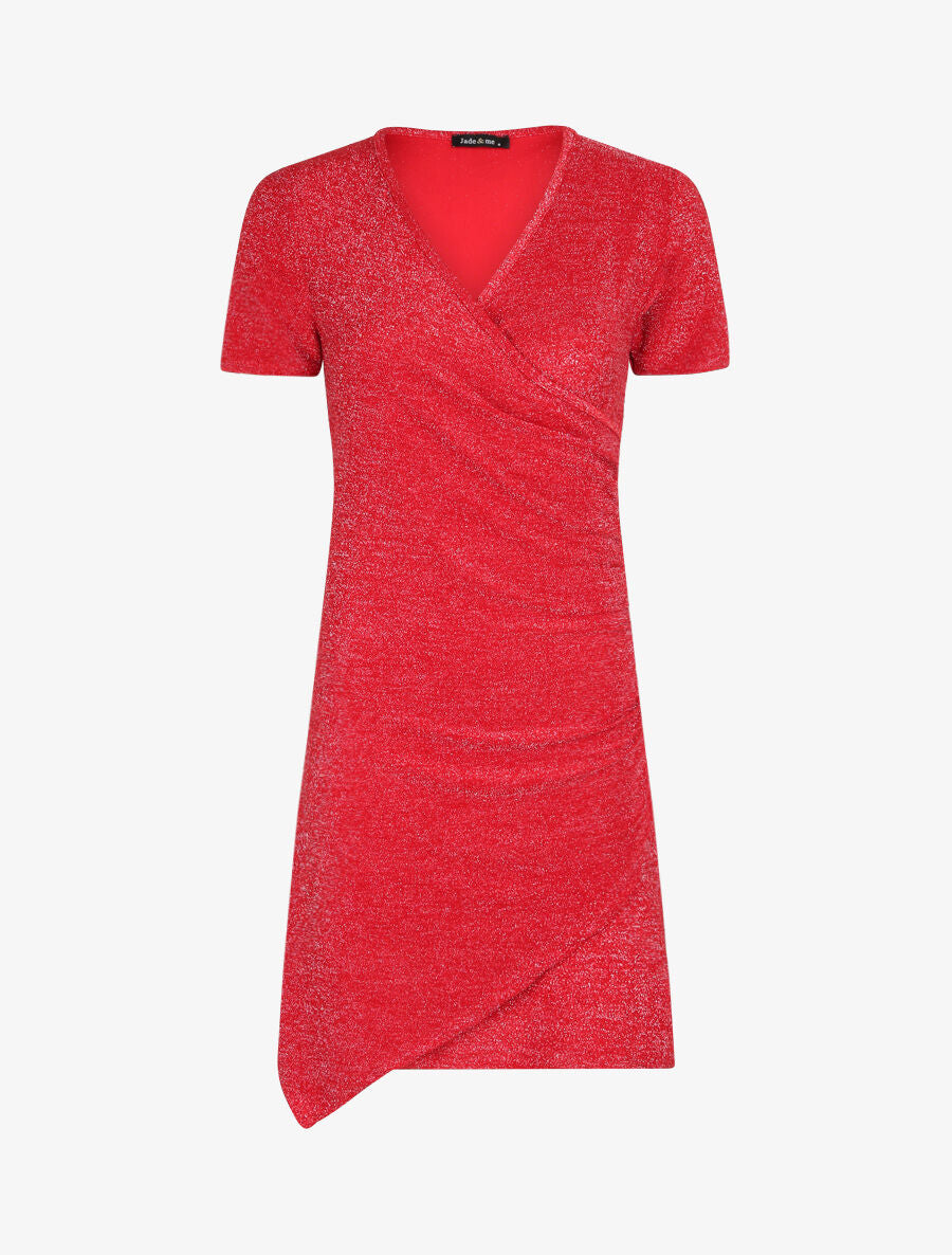 Robe drapée et irisée à manches courtes - Rouge - 1