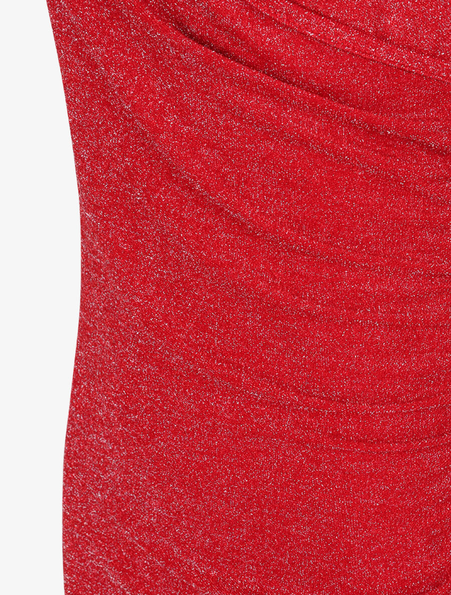 Robe drapée et irisée à manches courtes - Rouge - 3