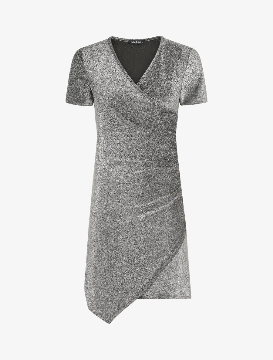Robe drapée et irisée à manches courtes - Argent - 4
