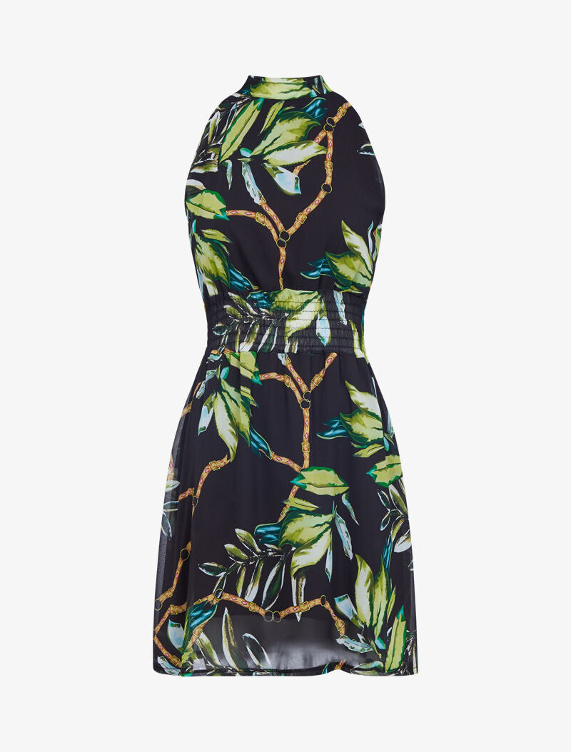 Robe imprimée à encolure ras de cou - Noir - 4