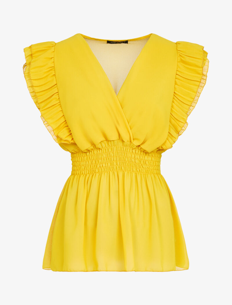 Top transparent à bandes gaufrées - Jaune - 3