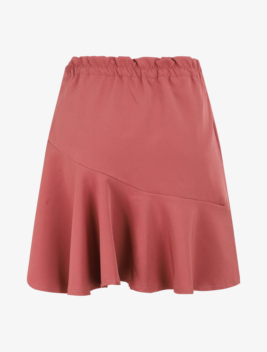Jupe courte à taille élastiquée et bas volanté - Vieux rose - 2