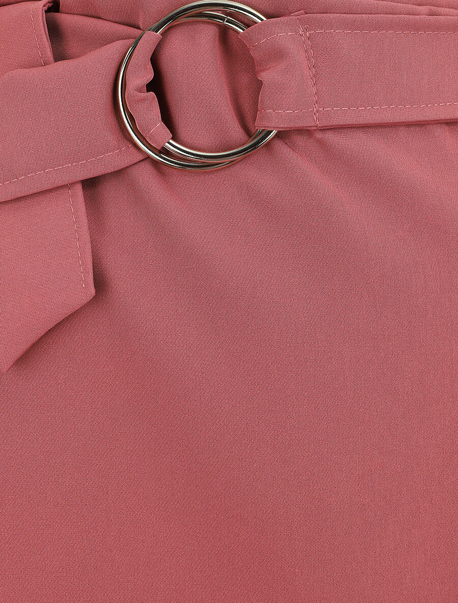 Jupe courte à taille élastiquée et bas volanté - Vieux rose - 3