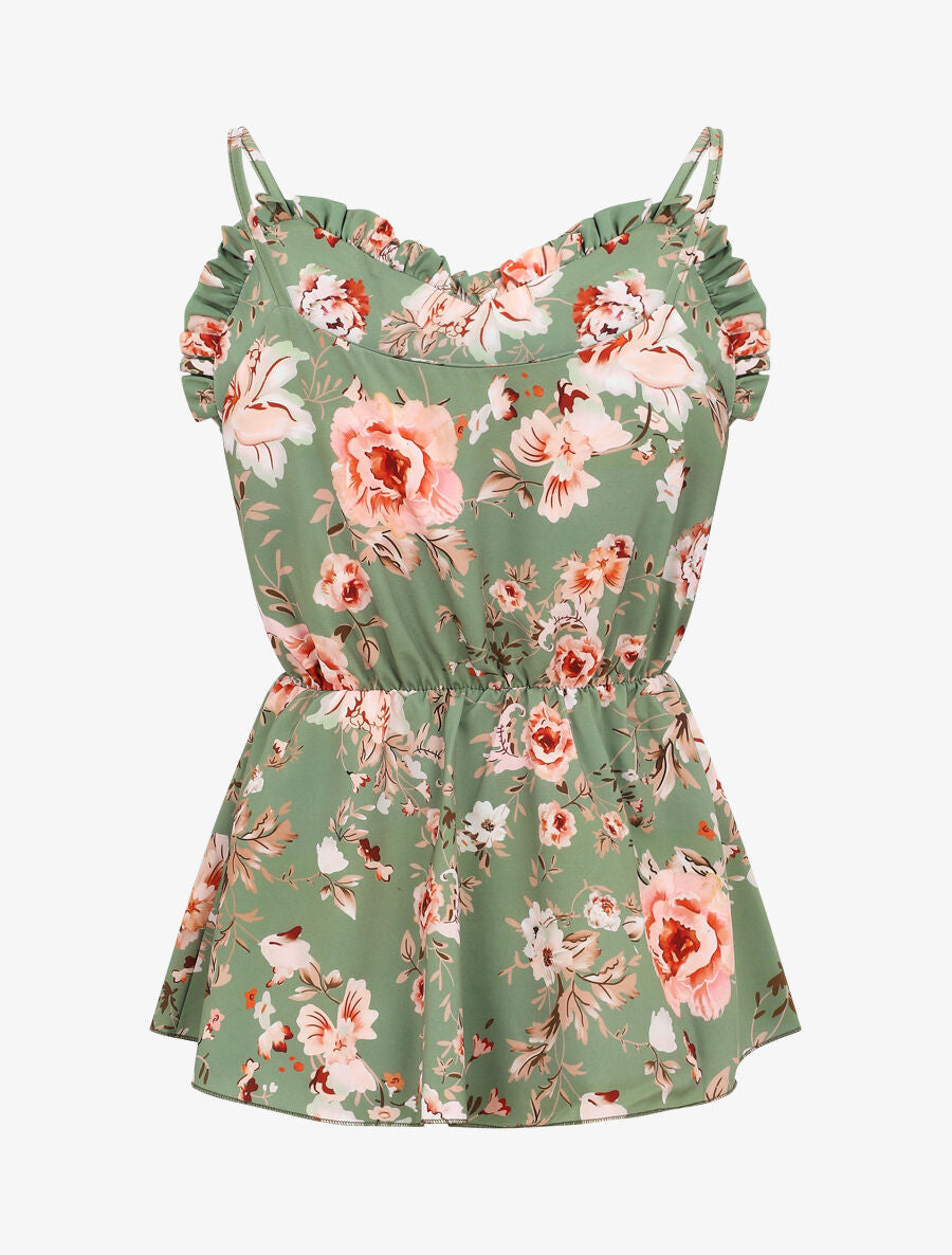 Top péplum imprimé roses - Vert olive - 2