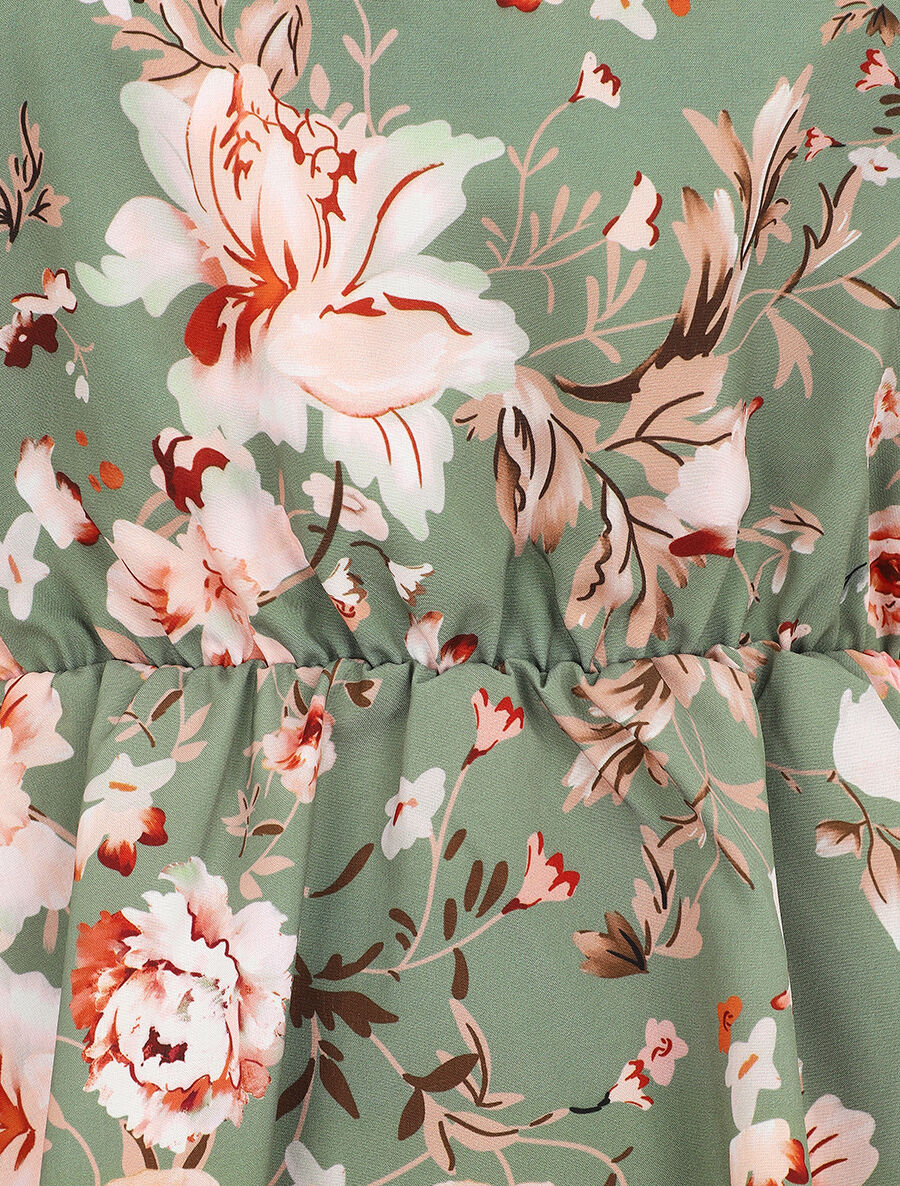 Top péplum imprimé roses - Vert olive - 3