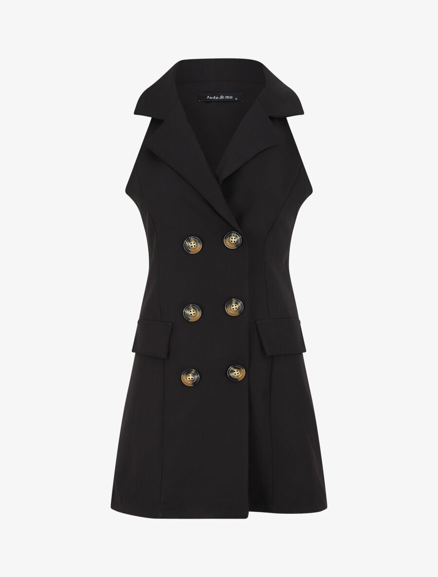 Veste croisée sans manches - Noir - 4