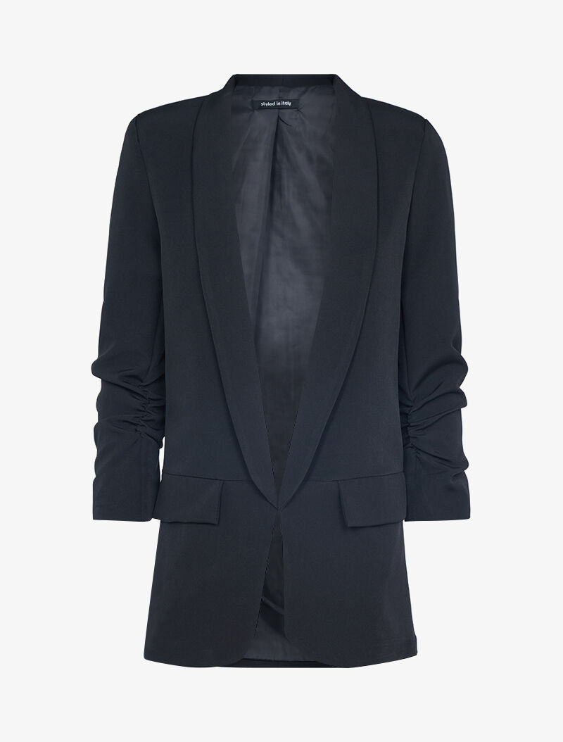 Blazer satiné à manches plissées - Noir - 3