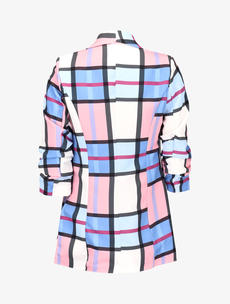 Blazer à carreaux multicolores - Bleu - 2