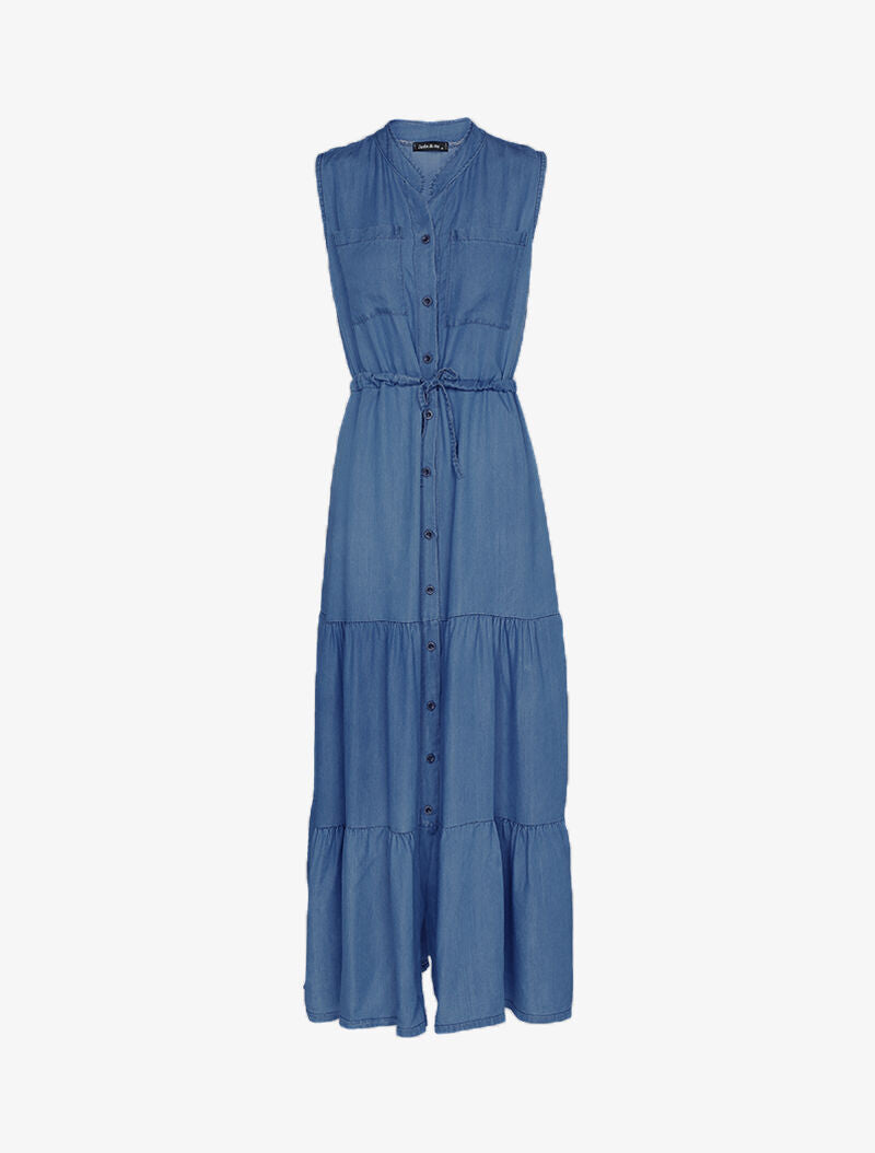 Robe longue à boutonnière - bleu denim - 1