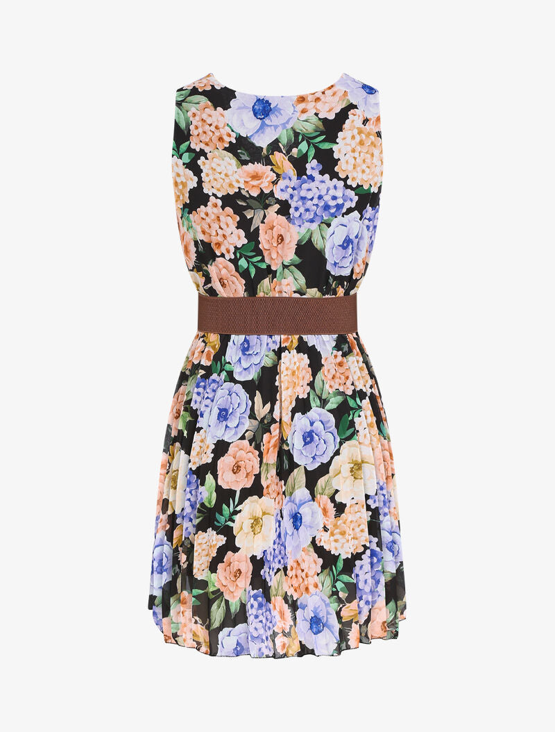 Robe fleurie à bas gaufré - Bleu - 2