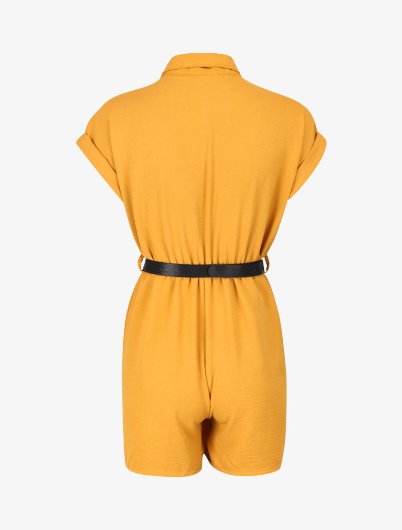 Combishort texturé à ceinture simili - Moutarde - 2
