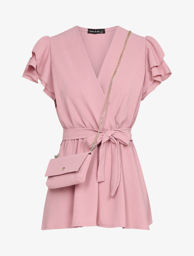 Top péplum avec pochette assortie - Rose - 1
