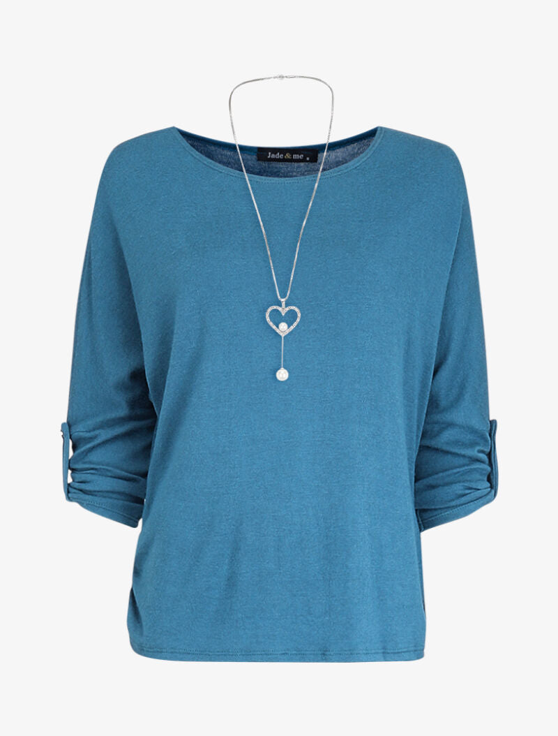 Pull chauve souris avec sautoir - Bleu - 4