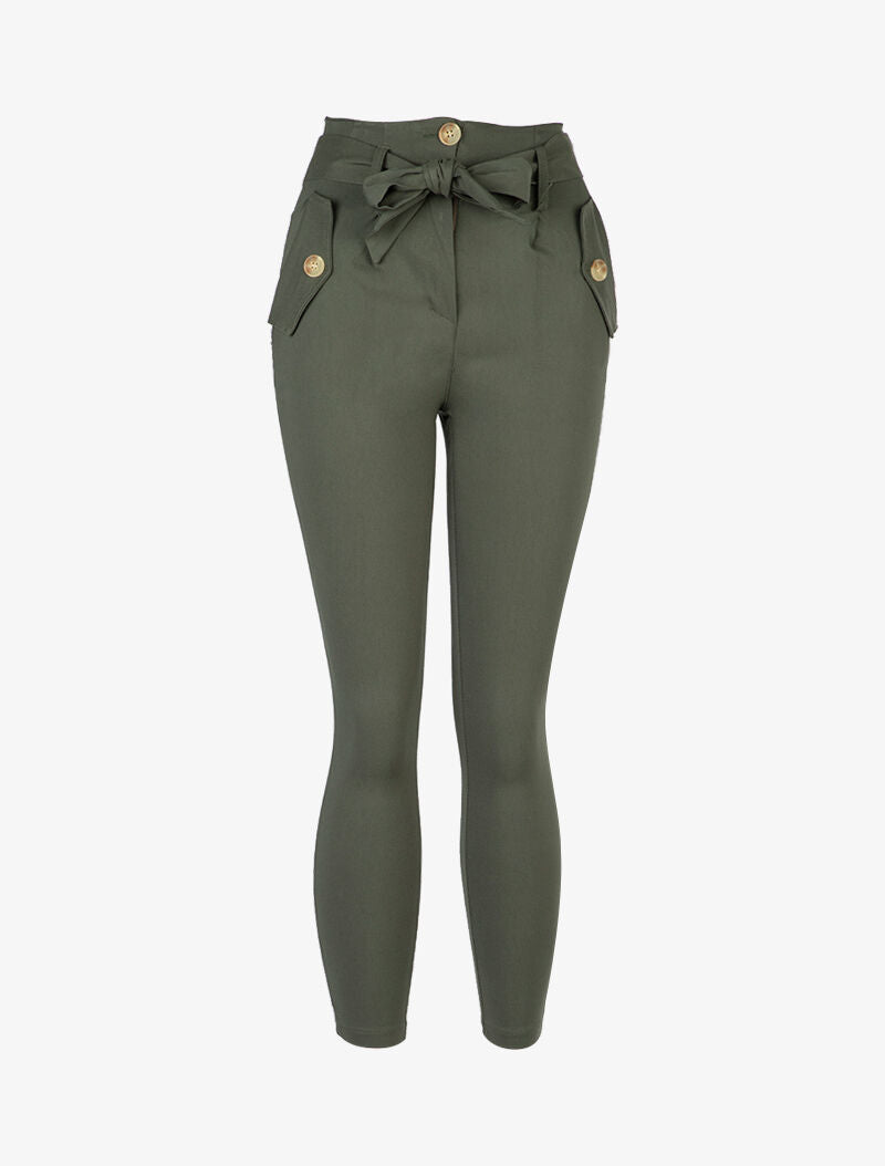 Pantalon 7/8 à taille empire - Kaki - 3