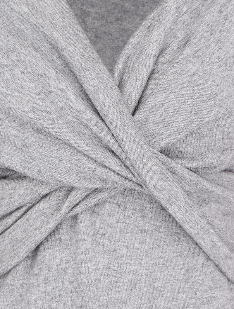 Pull fin à encolure cache-coeur effet drapé - Gris chiné - 3