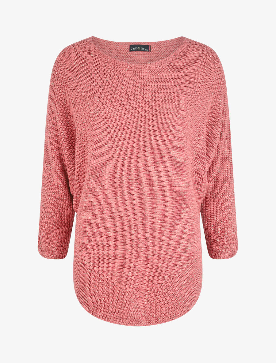 Pull loose irisé à bords arrondis - Rose foncé - 4
