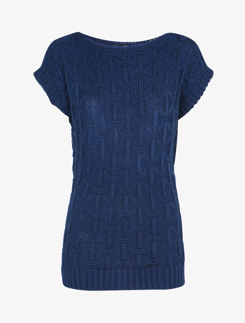 Pull sans manches en maille tressée - Marine - 1