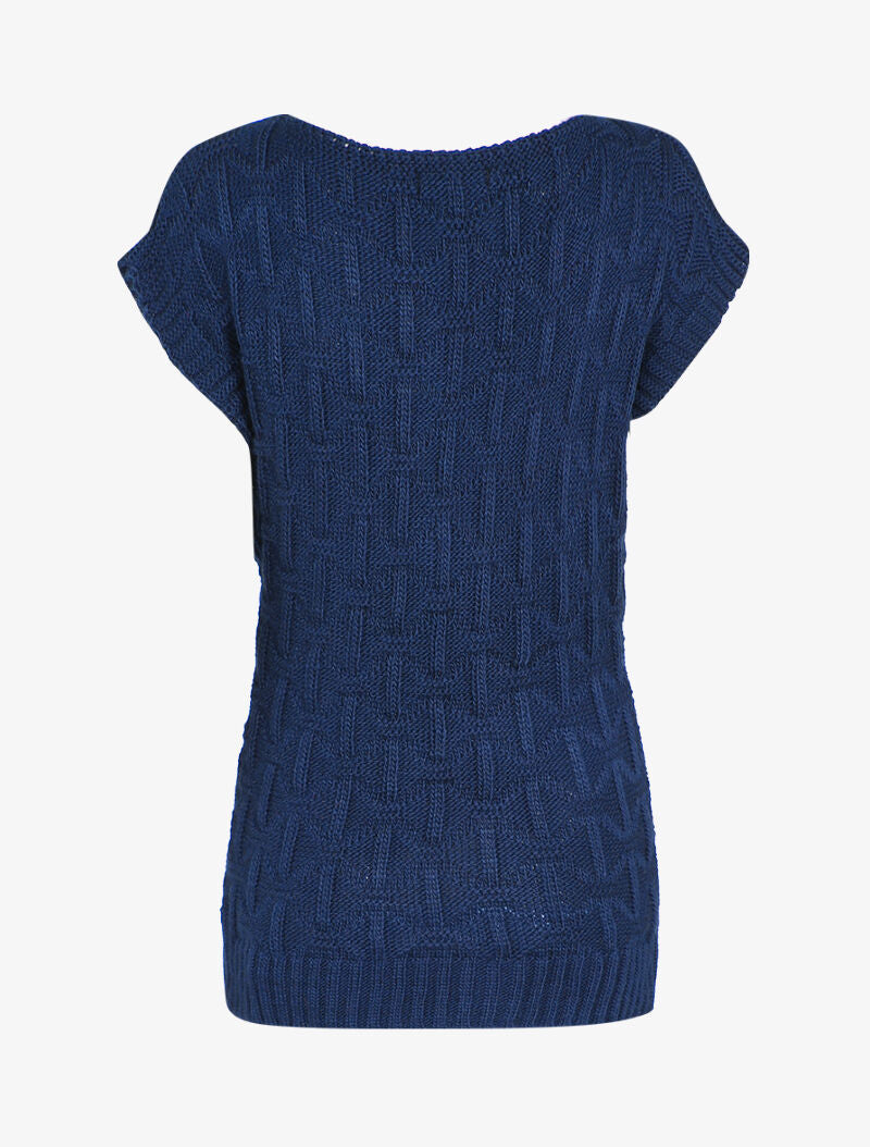 Pull sans manches en maille tressée - Marine - 2