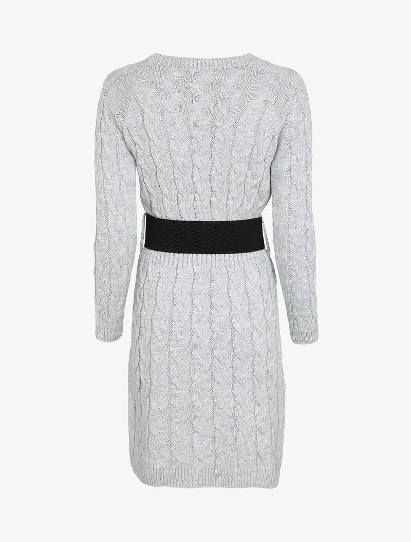 Robe pull en maille torsadée et taille côtelée - Gris chiné - 2
