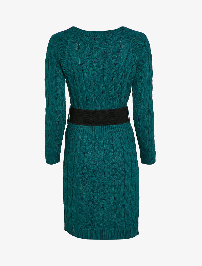 Robe pull en maille torsadée et taille côtelée - Bleu canard - 2